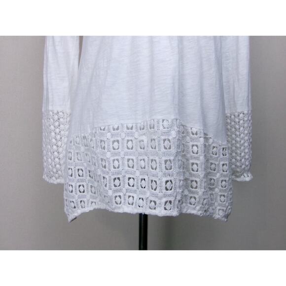 Sundance Tunic Womens PXS White 100% Cotton Crochet Hem & Sleeves Boho Cottage - Picture 3 of 15